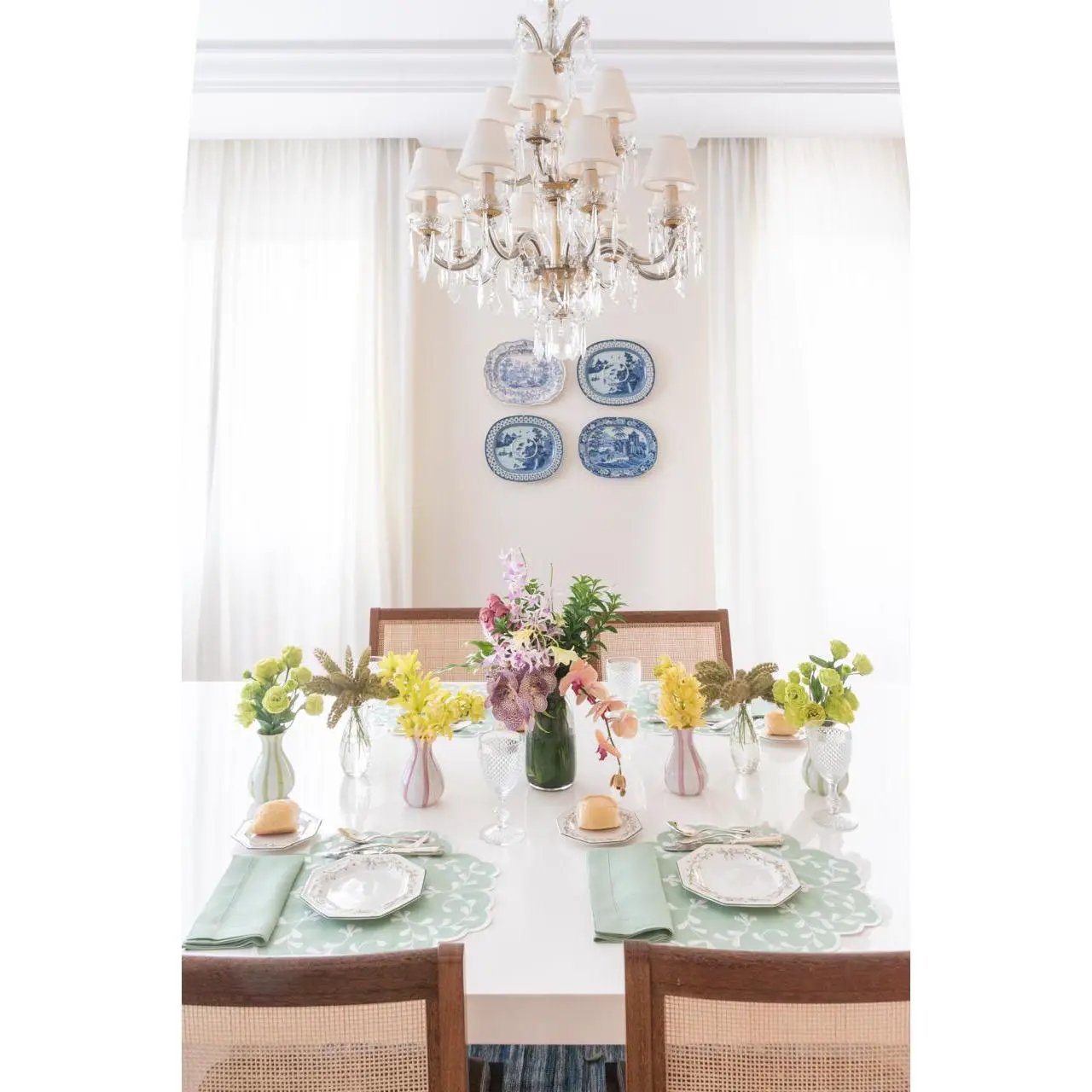 Classic Celadon Linen Napkin and Placemat Set on a dining table on Tampa Home & Garden Store
