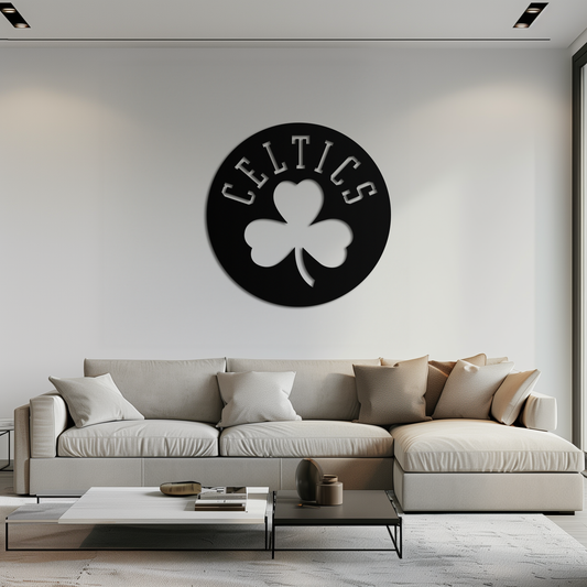 Arte de pared metálico con el emblema del trébol de los Celtics: decoración deportiva redonda y llamativa para aficionados - KAF671