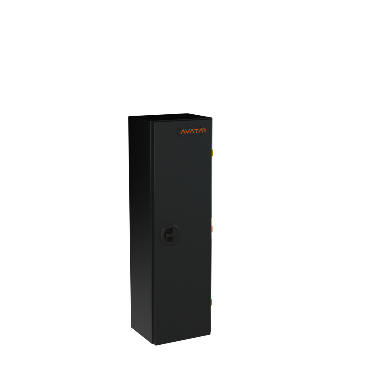 Avatar Centi Van Storage Box black metal cabinet with orange Avatar logo for vehicle racks on Tampa Home & Garden Store