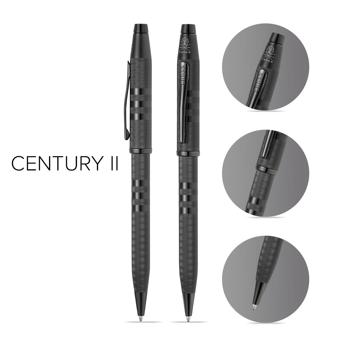 Two Century II Midnight Black ballpoint pens by A.T. Cross with knurled grips and clips on Tampa Home & Garden Store