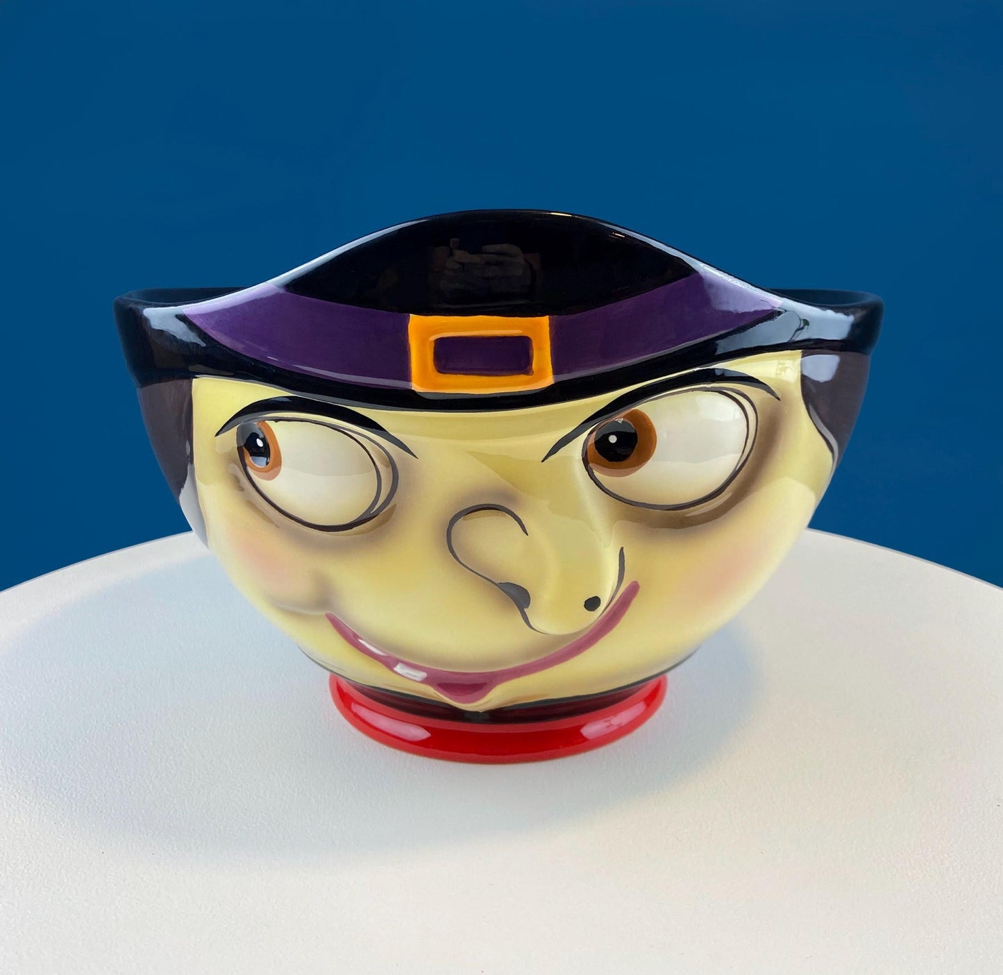 Large 12" Candy Bowl with Grinning Witch for Halloween Candy. Funny Trick or Treat Dish. Unusual Seasonal Fall Home or Retail Decor. Kids Room.