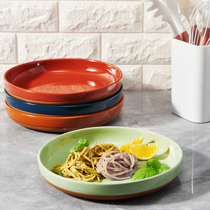 Muted Tonal Ceramic Flat Bowls Set of Four
