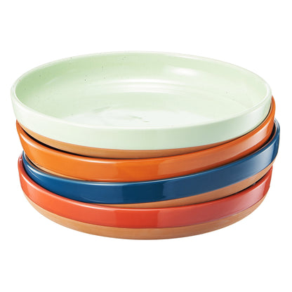 Muted Tonal Ceramic Flat Bowls Set of Four