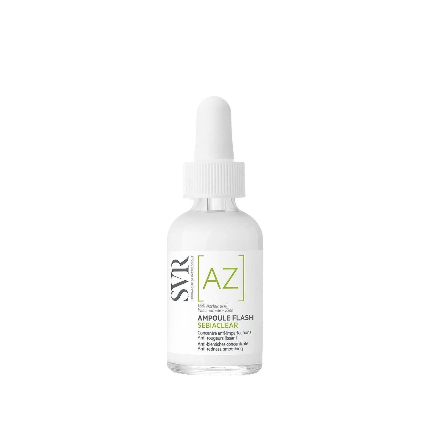SVR Sebiaclear Ampoule Flash serum bottle with dropper, white glass, green AZ label on Tampa Home & Garden Store