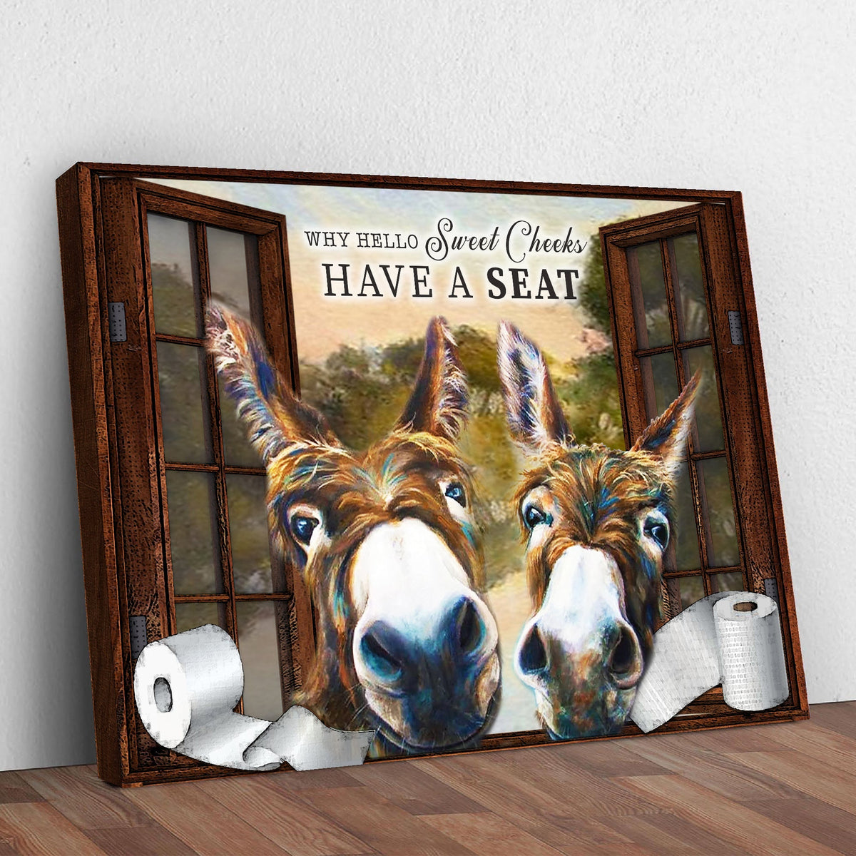 Have A Seat Sweet Cheeks bathroom sign on rustic framed crafting canvas Tailored Canvases on Tampa Home & Garden Store