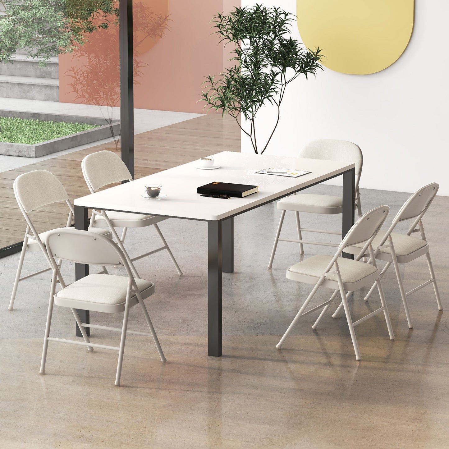 Juego de 6 sillas plegables con asiento acolchado y respaldo tapizado en tela - Juego de 6