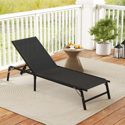 Chaise Lounge Chair Set of 2 Foldable Patio Lounge Chairs-Black