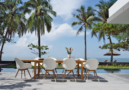 Leyland Table & 8 Chamonix Armchairs Dining Set natural wood table with white chairs patio set on Tampa Home & Garden Store