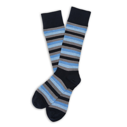 F24 Dress Sock 3-Pack A boardroom dress socks in navy with light blue and gray stripes on Tampa Home & Garden Store