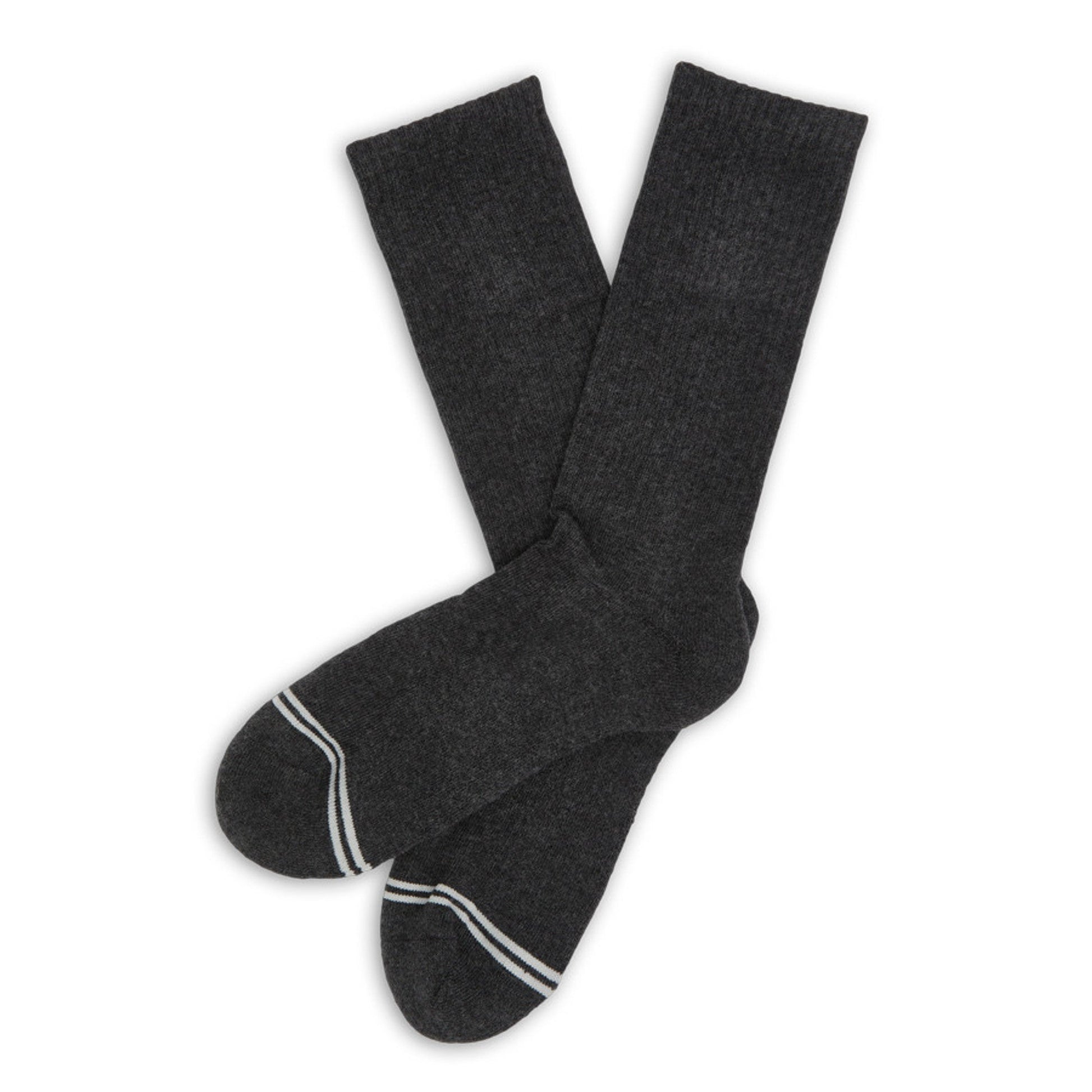 Charcoal casual crew socks by DeadSoxy, 3 shown with white-striped toe detail on Tampa Home & Garden Store
