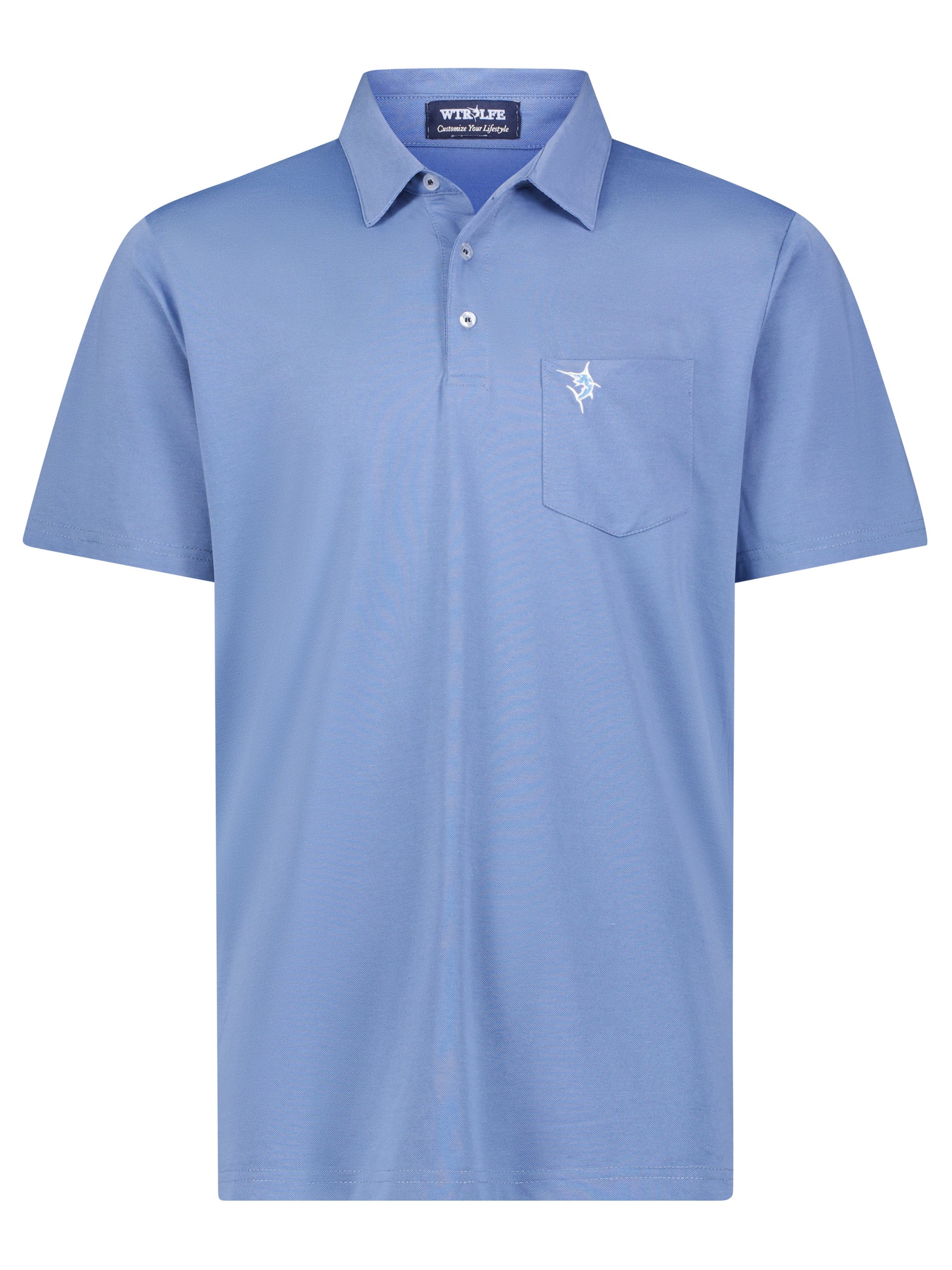 Charleston Polo light blue polo shirt by White Water Life with chest pocket logo on Tampa Home & Garden Store