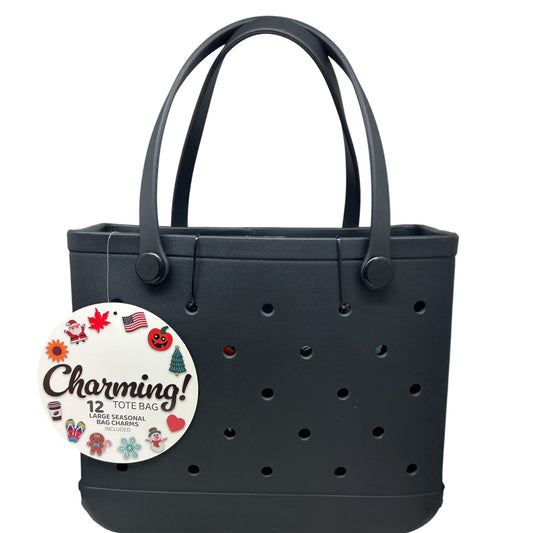Charming Tote Bag With 12 Removable Charms - Black - Tampa Home & Garden Store