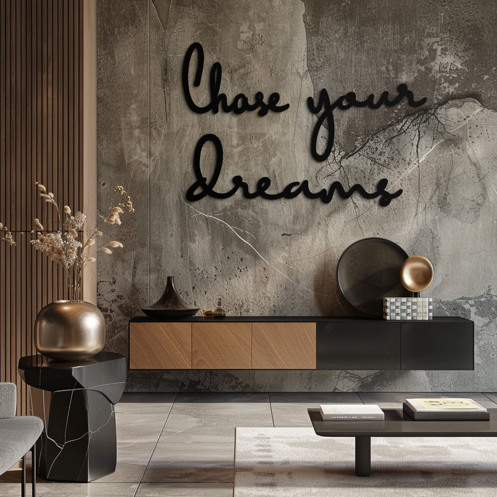 Chase Your Dreams Quote Metal Wall Art – Inspirational Word Sign in Black for Home and Office Decor- KAF454 - Tampa Home & Garden Store