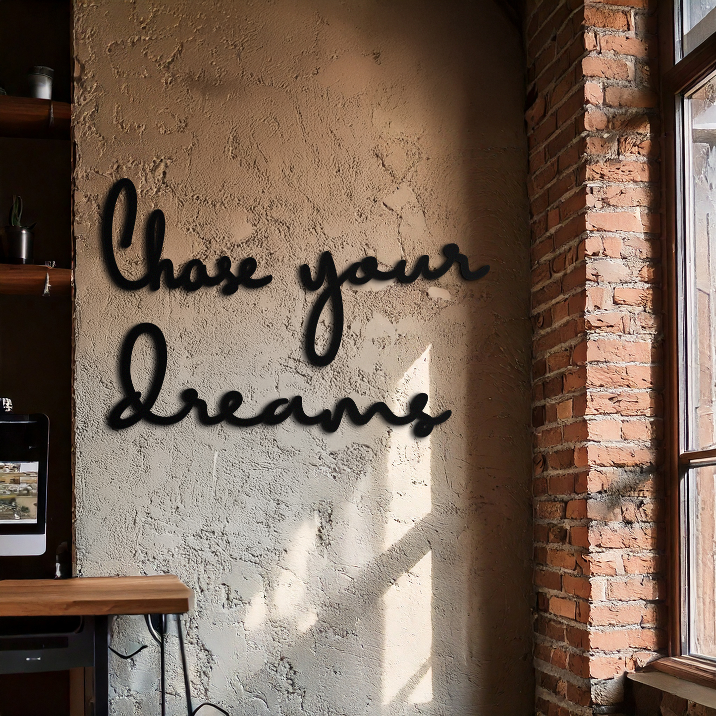 Chase Your Dreams Quote Metal Wall Art – Inspirational Word Sign in Black for Home and Office Decor- KAF454 - Tampa Home & Garden Store