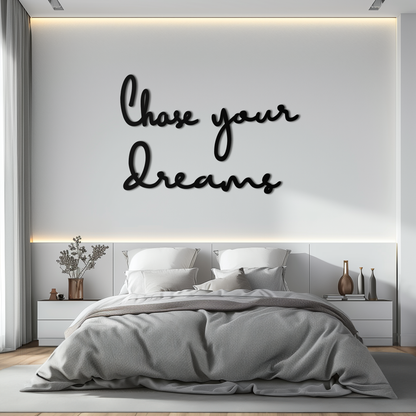 Chase Your Dreams Quote Metal Wall Art – Inspirational Word Sign in Black for Home and Office Decor- KAF454 - Tampa Home & Garden Store