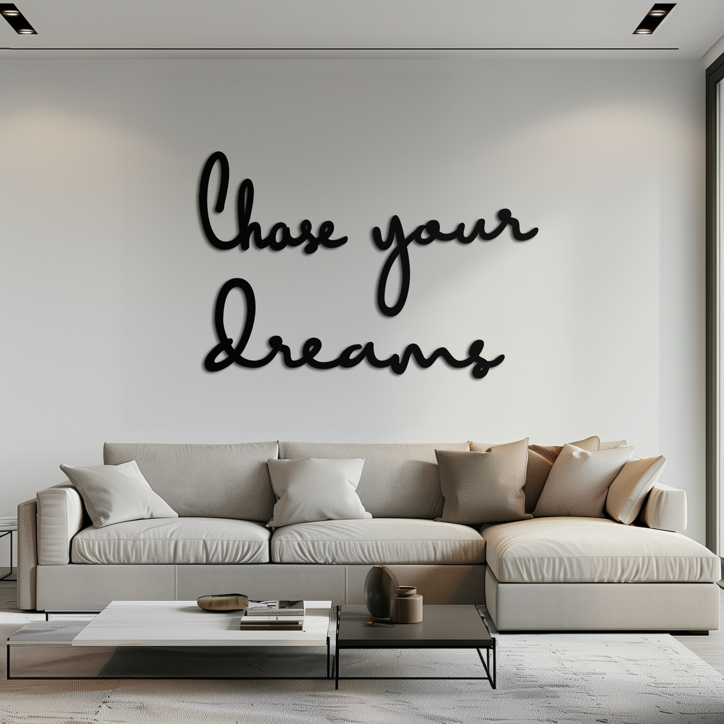 Chase Your Dreams Quote Metal Wall Art – Inspirational Word Sign in Black for Home and Office Decor- KAF454 - Tampa Home & Garden Store