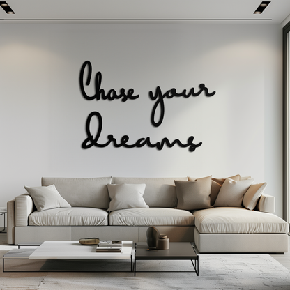 Chase Your Dreams Quote Metal Wall Art – Inspirational Word Sign in Black for Home and Office Decor- KAF454 - Tampa Home & Garden Store