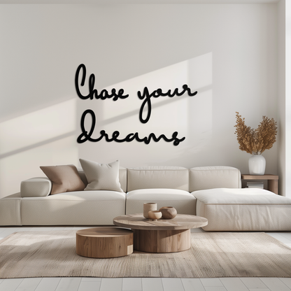 Chase Your Dreams Quote Metal Wall Art – Inspirational Word Sign in Black for Home and Office Decor- KAF454 - Tampa Home & Garden Store