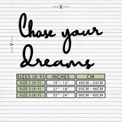 Chase Your Dreams Quote Metal Wall Art – Inspirational Word Sign in Black for Home and Office Decor- KAF454 - Tampa Home & Garden Store