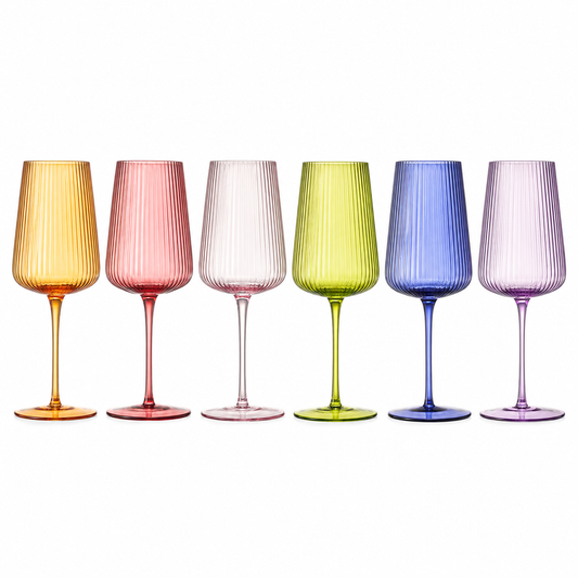 Rhea Ribbed Stemmed Wine Glasses Set of 6