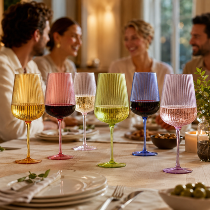 Rhea Ribbed Stemmed Wine Glasses Set of 6