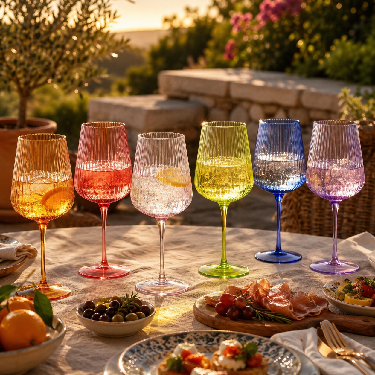 Rhea Ribbed Stemmed Wine Glasses Set of 6