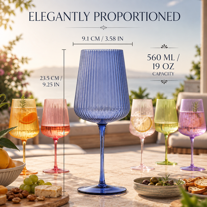 Rhea Ribbed Stemmed Wine Glasses Set of 6
