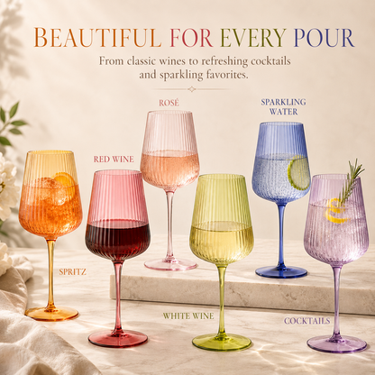 Rhea Ribbed Stemmed Wine Glasses Set of 6