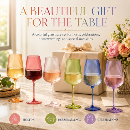 Rhea Ribbed Stemmed Wine Glasses Set of 6