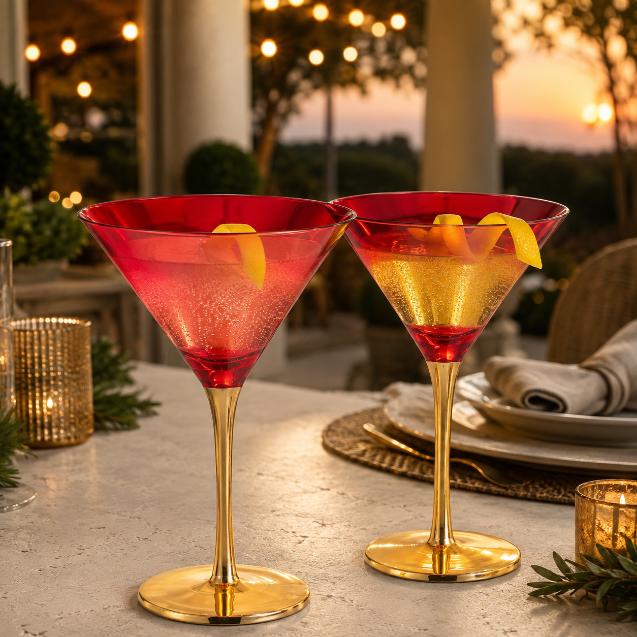 Set Of Two Deco Martini Cocktail Glassware
