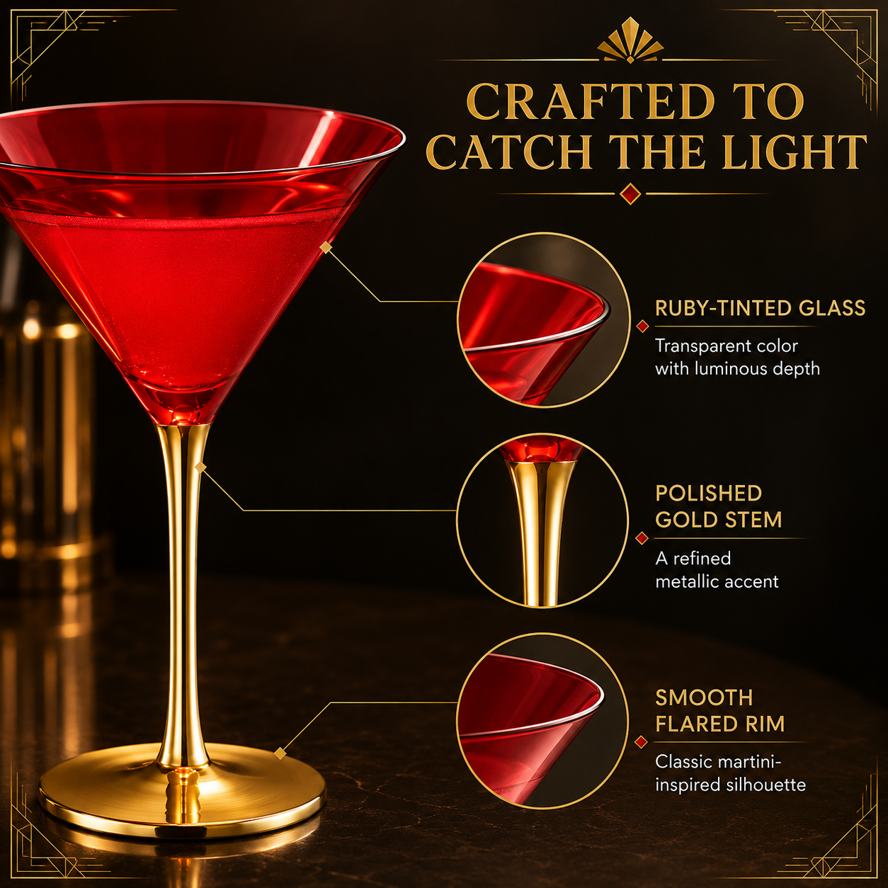 Set Of Two Deco Martini Cocktail Glassware