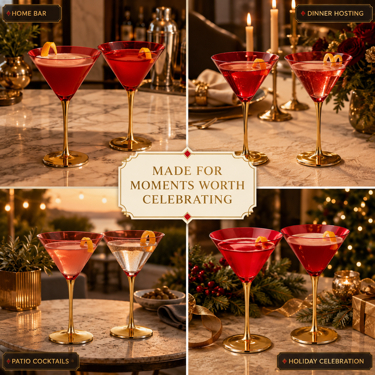 Set Of Two Deco Martini Cocktail Glassware