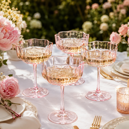 Pink Wave Glass Coupe Cocktail Set of Four