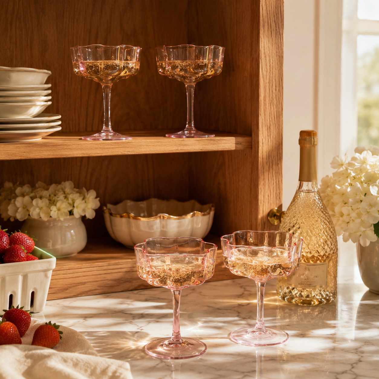 Pink Wave Glass Coupe Cocktail Set of Four