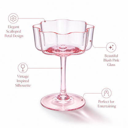 Pink Wave Glass Coupe Cocktail Set of Four