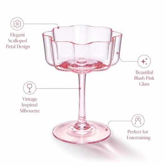 Pink Wave Glass Coupe Cocktail Set of Four