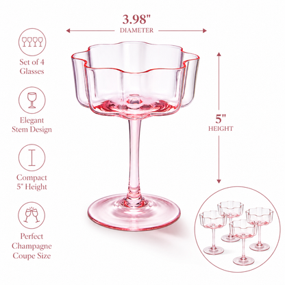 Pink Wave Glass Coupe Cocktail Set of Four