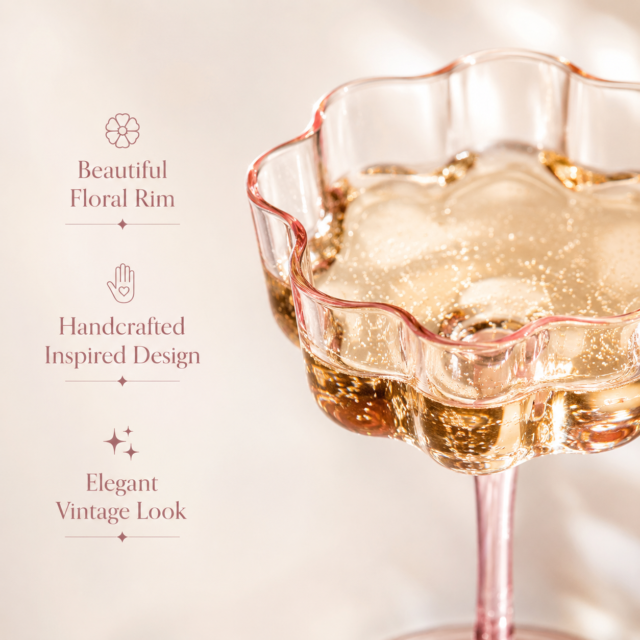 Pink Wave Glass Coupe Cocktail Set of Four
