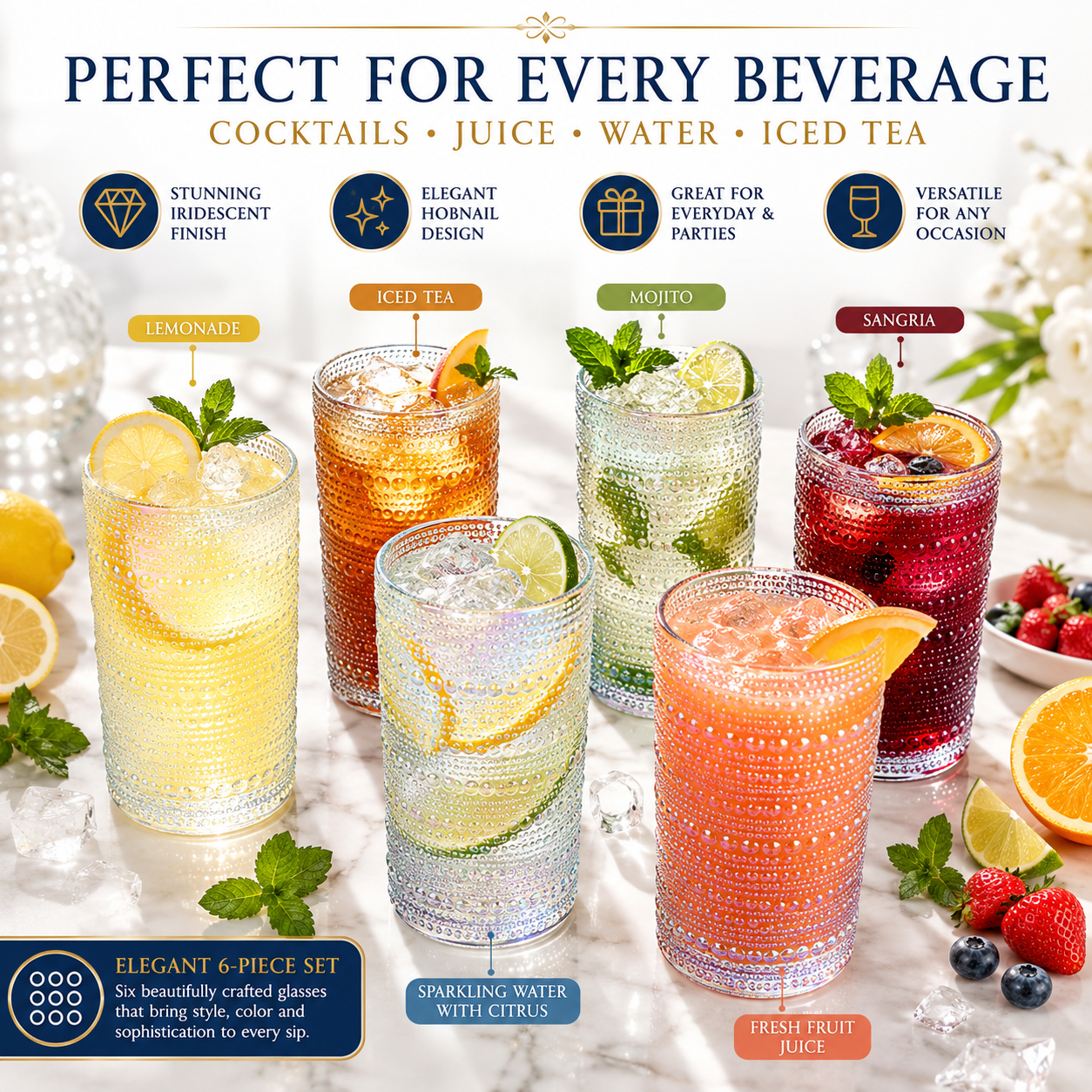Vintage Hobnail Highball Tumbler Set of Six
