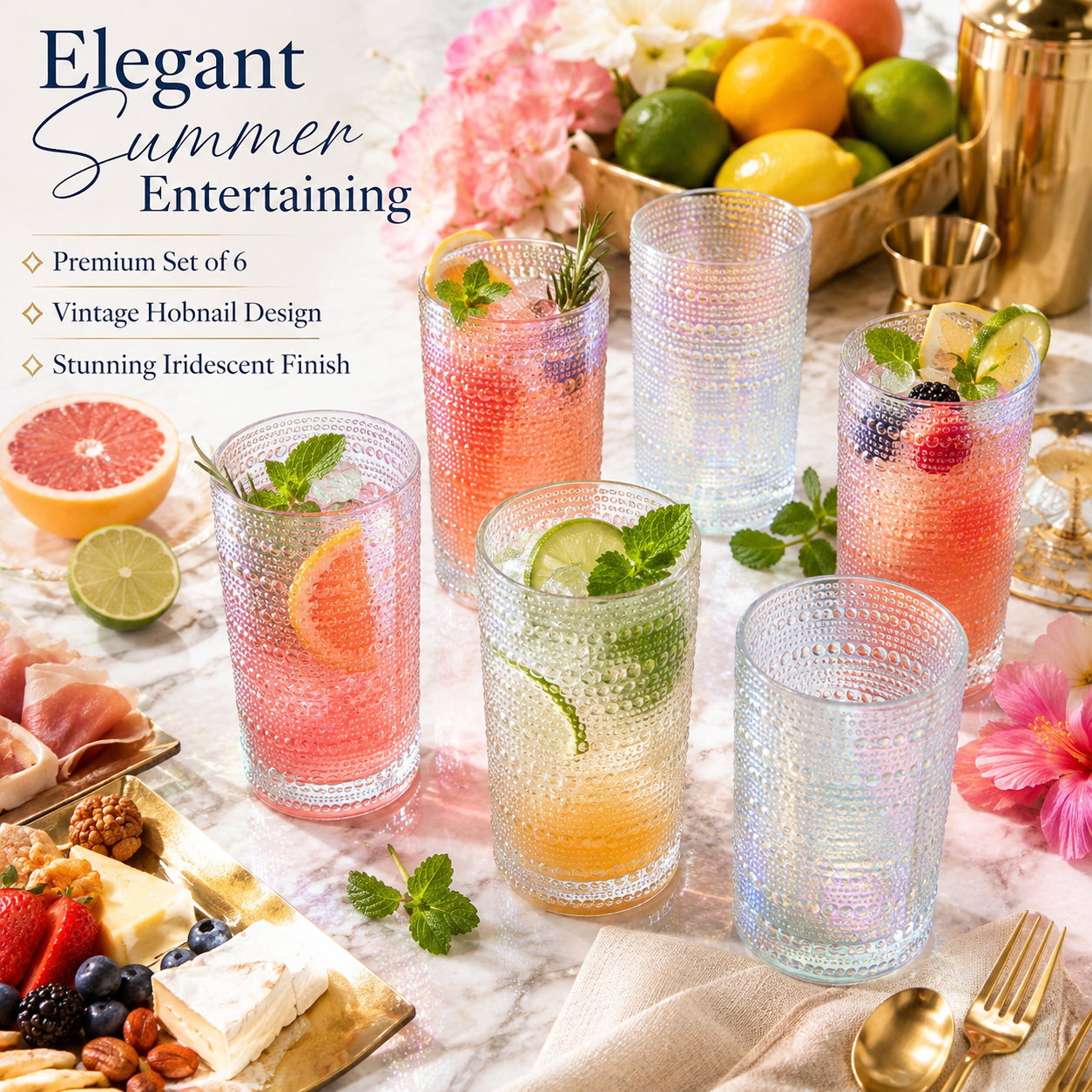 Vintage Hobnail Highball Tumbler Set of Six
