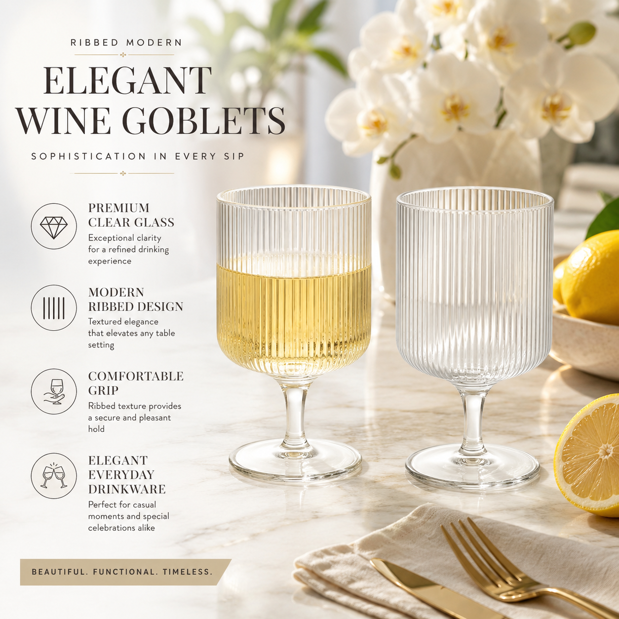 Modern Textured Glass Wine Glasses Set of Two