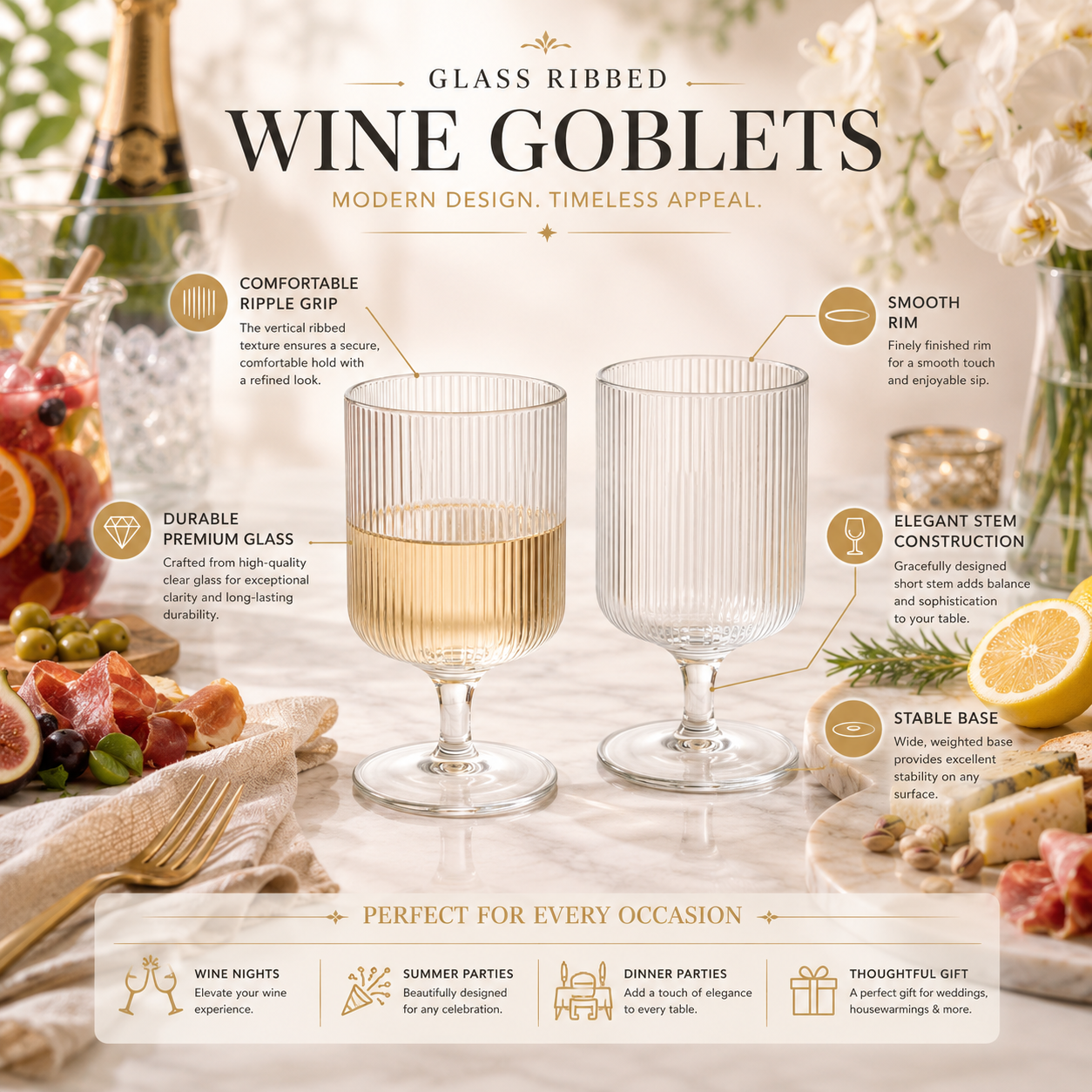 Modern Textured Glass Wine Glasses Set of Two