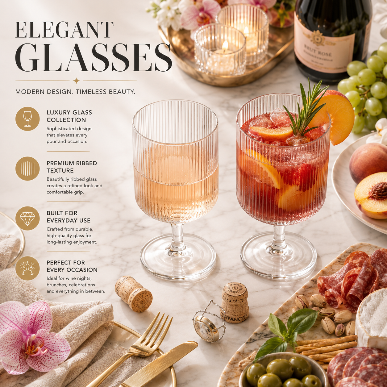 Modern Textured Glass Wine Glasses Set of Two