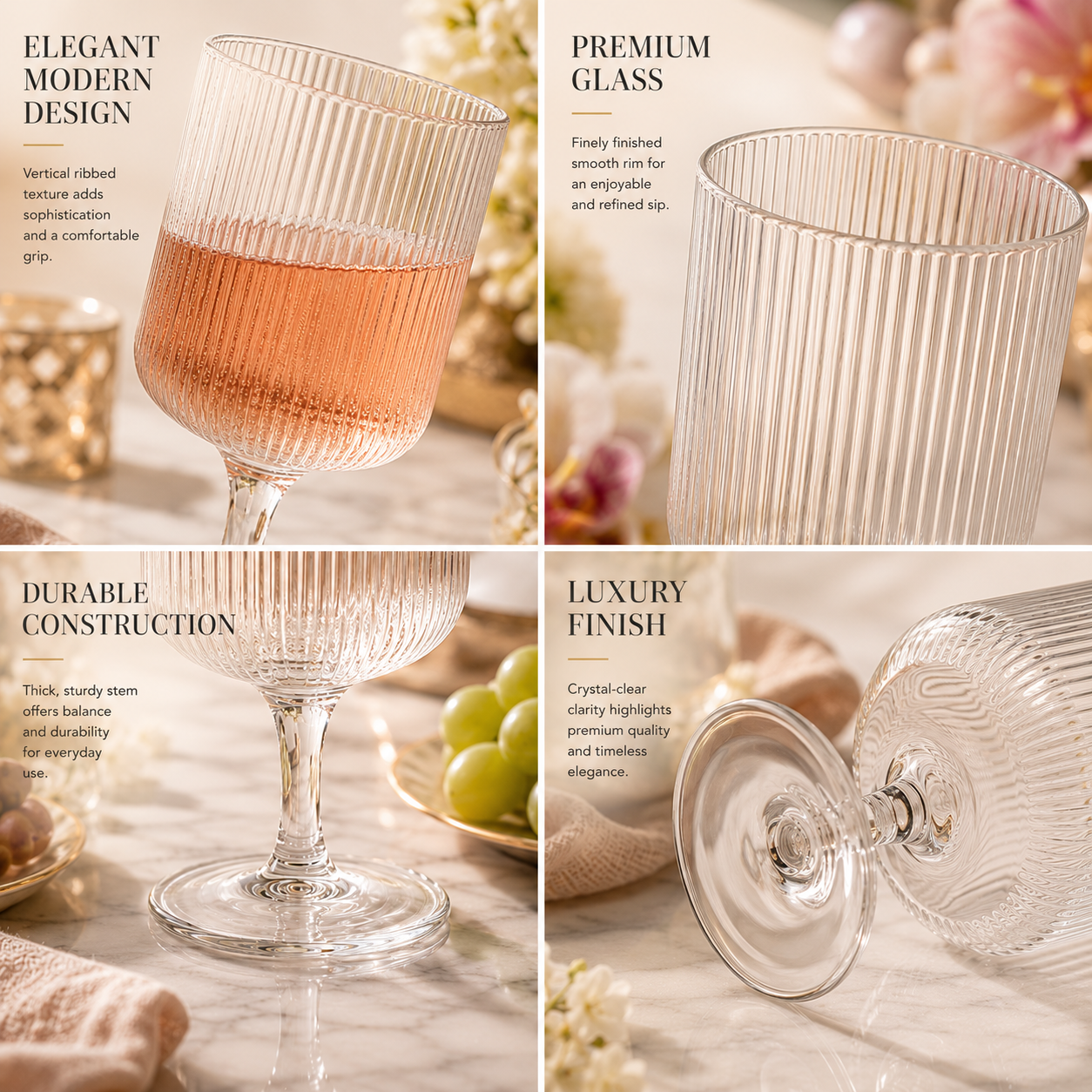 Modern Textured Glass Wine Glasses Set of Two