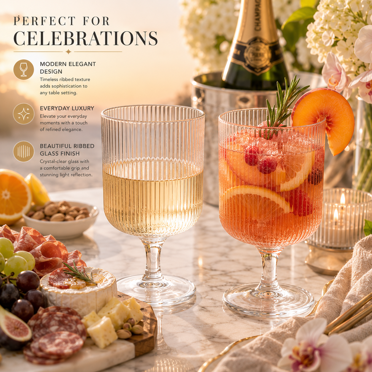 Modern Textured Glass Wine Glasses Set of Two
