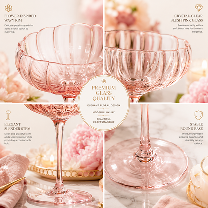 Flower Wave Champagne Coupe Glassware Set of 4