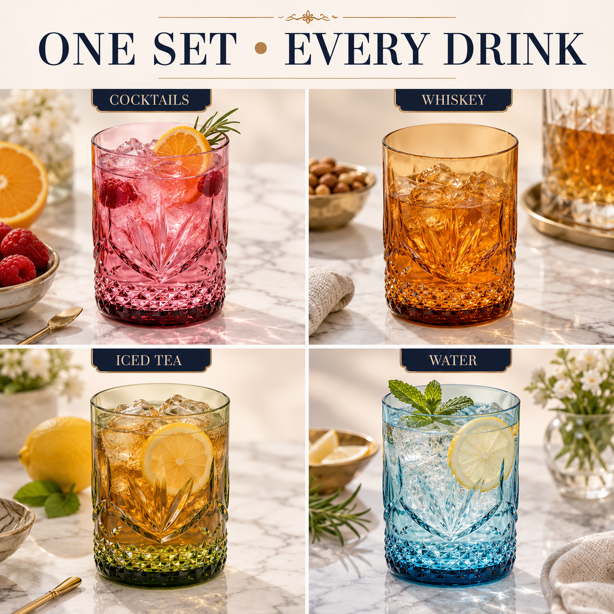 Onix Acrylic Lowball Glassware Set of Four