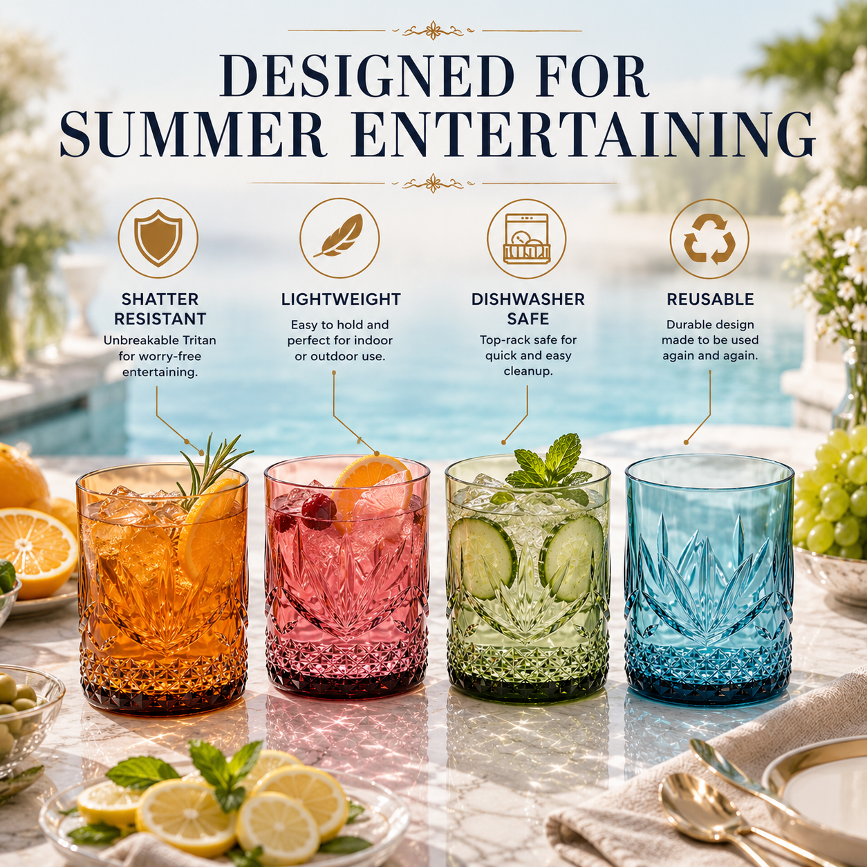 Onix Acrylic Lowball Glassware Set of Four
