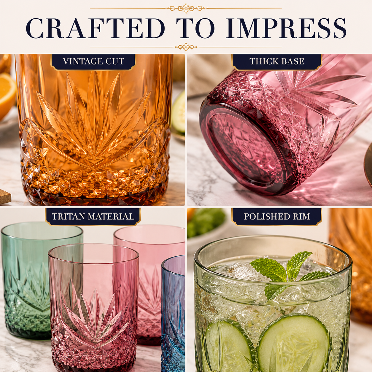 Onix Acrylic Lowball Glassware Set of Four