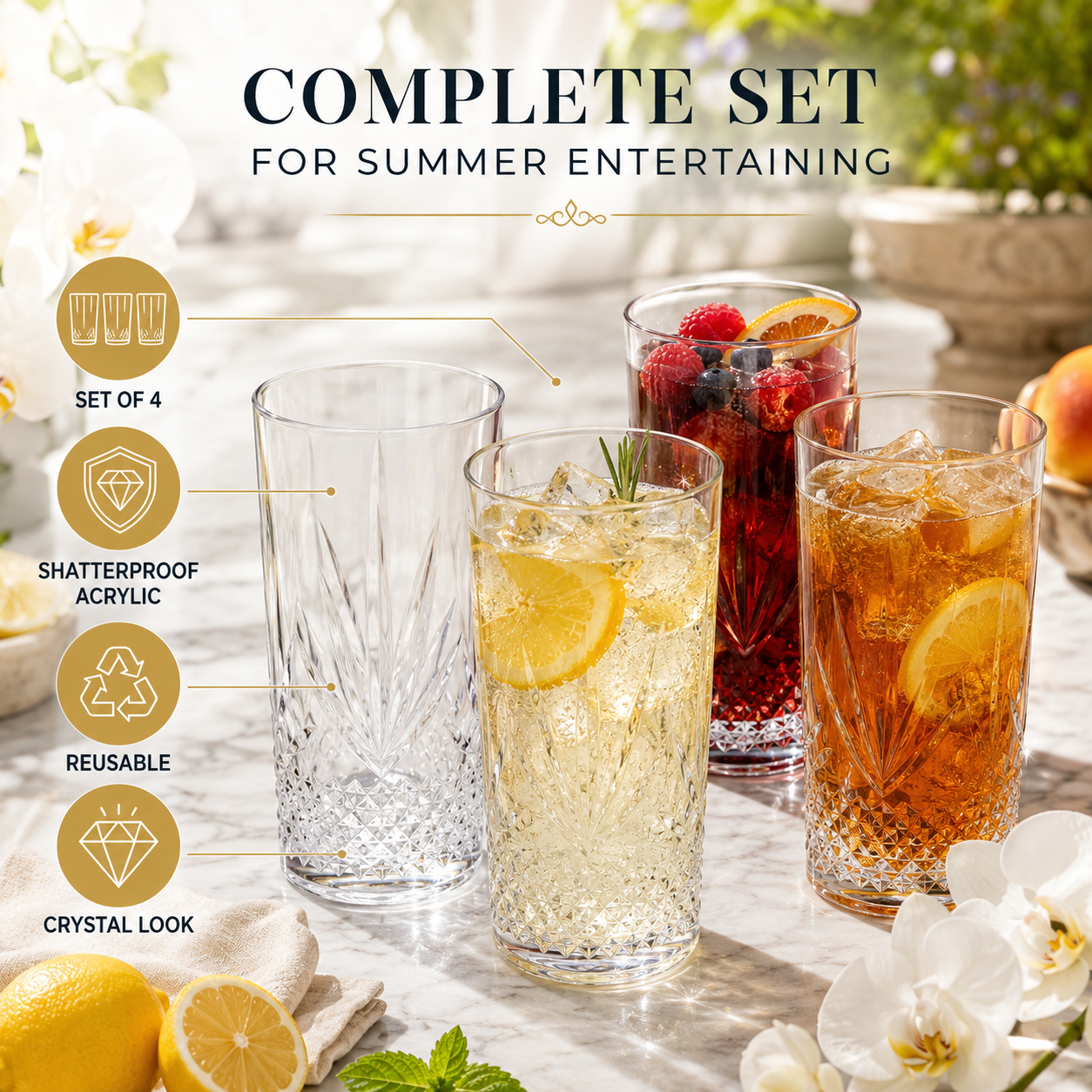 Onix Acrylic Highball Glasses Set Of Four